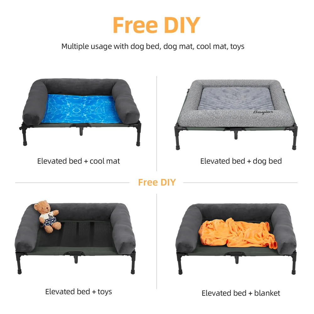 XXL XL Large Dog Bed Outdoor Raised Dog Bed with Cooling Breathable Mat and Soft Plush Mat Pet Puppy Camping Cot for Home Gar