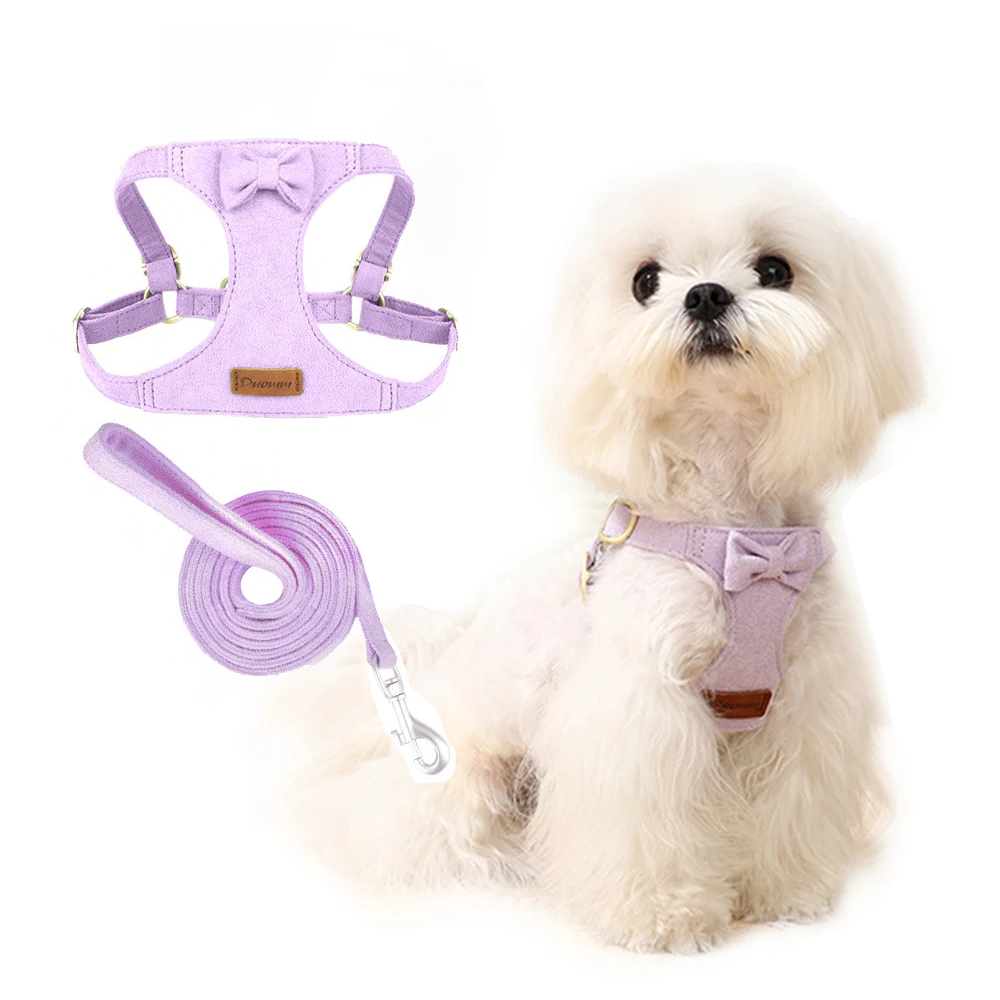 Trendy Premium Suede Dog Harness Leash Set -Small Dog Adjustable Pet Chest Strap Soft Durable Puppy Kitten Fashion Accessorie