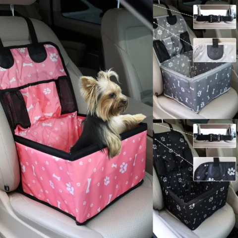 Pet Dog Car Seat with Storage Pockets Universal Pet Seat Cover for Small Medium Dogs Non-Slip Portable Travel Mat & Safety Ba