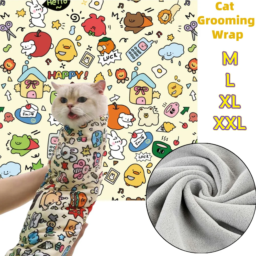 Cat Grooming Wrap Self-Adherent Cat Swaddle Burrito Wrap Anti-Bite Anti-Scratch Anti-Escape for Medicine Nail Clipping Pet To