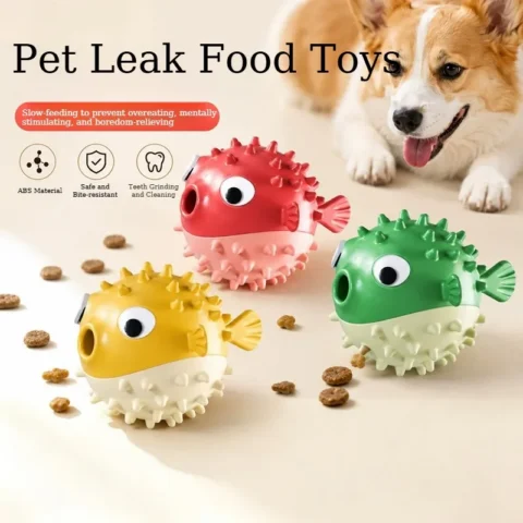 Bouncing Fish Dog Toy Leak Ball Dogs Cats Slow Feeder Puzzle Toys Interactive Self-Play Boredom Relief Pets Toys Treat Dispen