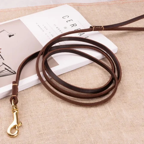 Comfort Full-Grain Leather Dog Leash Soft Genuine Leather Dog Leash for Small Medium Dogs Training Walking Running Brown Blac