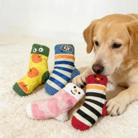 Cute Socks Plush Dog Play Toy Indestructible with Squeaker Food Hiding Pet Supplies Tooth Chew Safe Small Dog Tough Puppy Toy