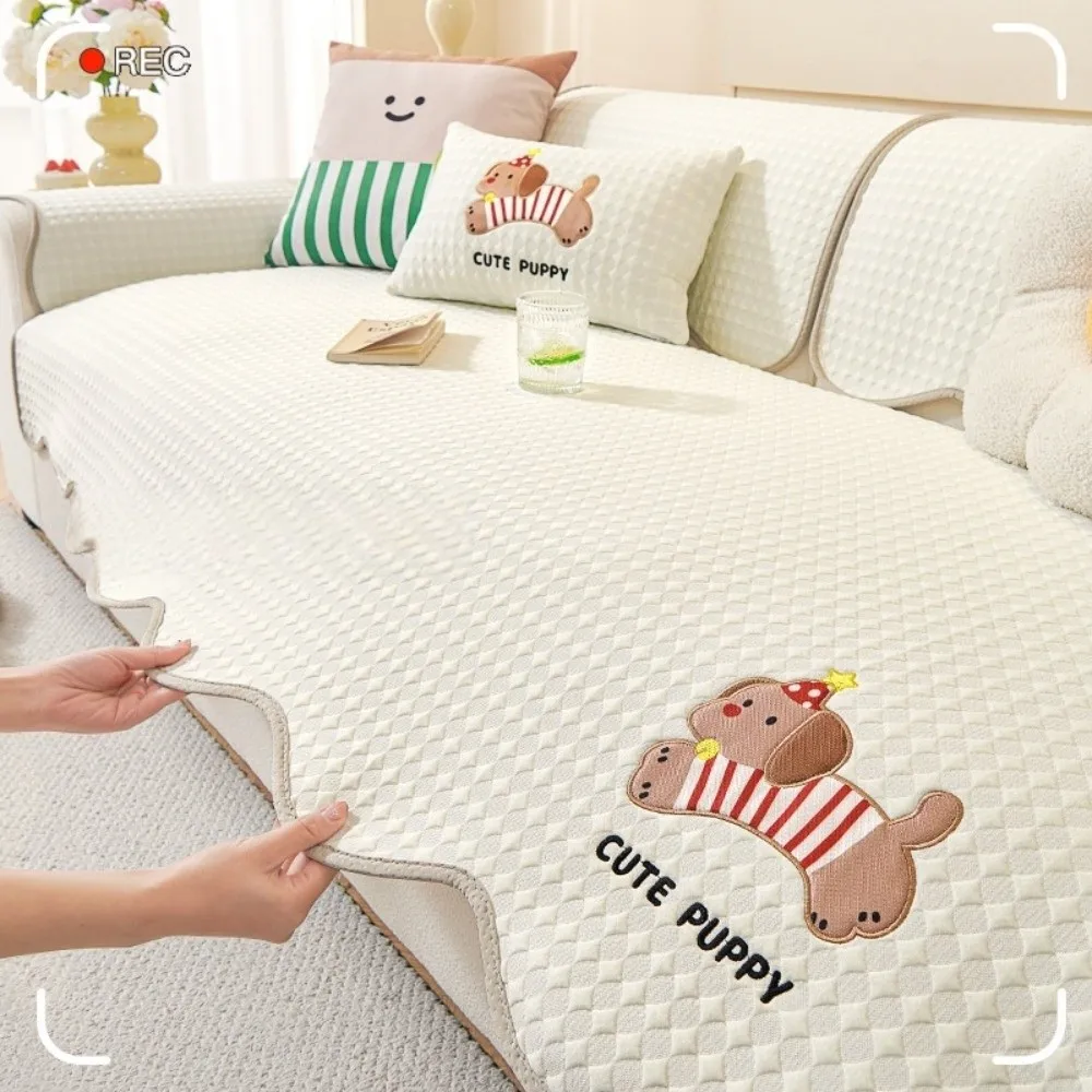New Ice Silk Sofa Protective Cover Cartoon Dog Non-slip Sofa Seat Mat Breathable Anti-scratch Cooling Couch Cushion Home Deco