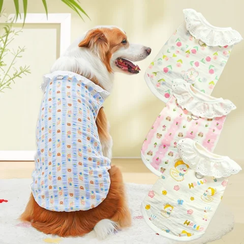 Cute Pet Dog Cooling Vest Cartoon Soft Clothing Casual Shirts Medium Large Dogs Puppy French Bulldog Clothes