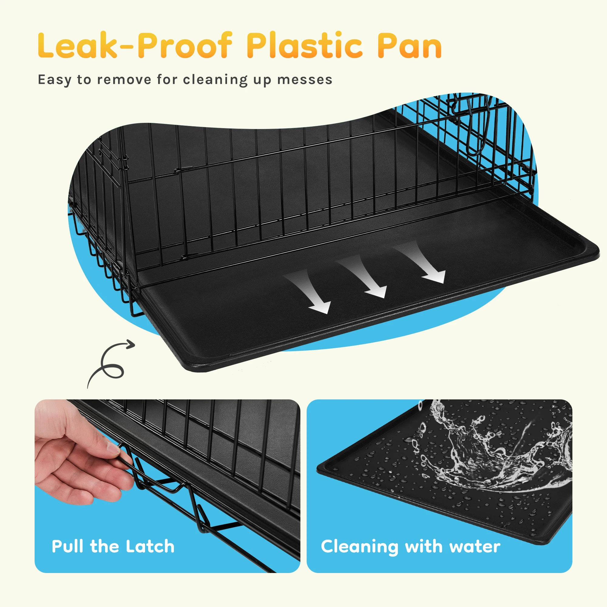 JHK Single Door 30 Inch Folding Metal Wire Dog Cage with Plastic Leak-Proof Pan Tray Extra Large Pet Kennel for Indoor Outdoo
