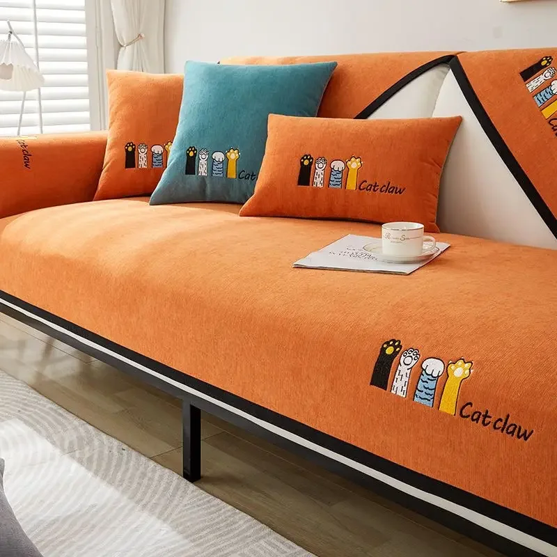High-grade Chenille Sofa Cushion Four Seasons Universal Non-slip Straight Type Sofa Cover Straight Row Sofa Cushion Suit - Image 2