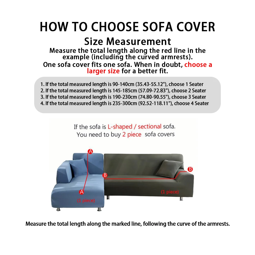 90-360cm Full Package Universal Elastic Sofa Slipcover Solid Color Anti Cat Scratch Durable 2/3/4/5 Seater Sofa Cover All Sea