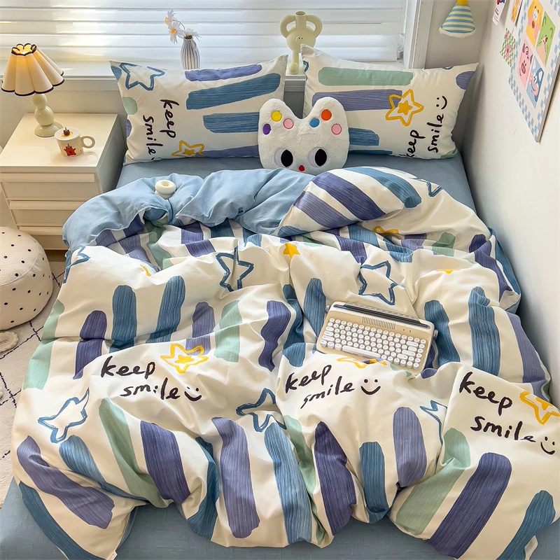 New Cute Stars Printed Bedding Set 4/3/1 Pcs Skin-friedly Breathable Duvet Covers Comfortable Durable Single Double Quilt Cover - Image 25