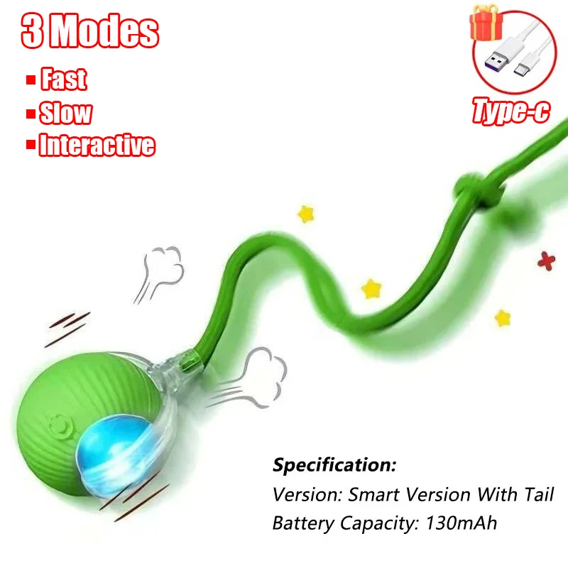 New Cat Interactive Ball Toy Automatic Rolling Ball Faux Tail Rechargeable Smart Pet Electric Toy Dog Cat Training Imitate Mouse - Image 7