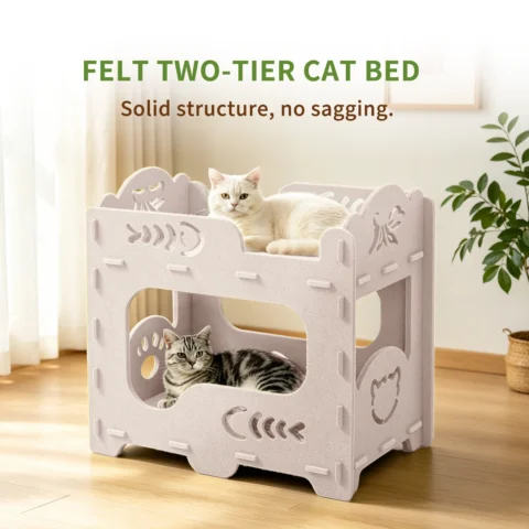 2-Tier Stackable Felt Cat House for Indoor Cats, Detachable Splicing Cat Cave Condo with Hollow Cutout Design, Multi-Layer Interactive Pet Hideaway Shelter for Kittens