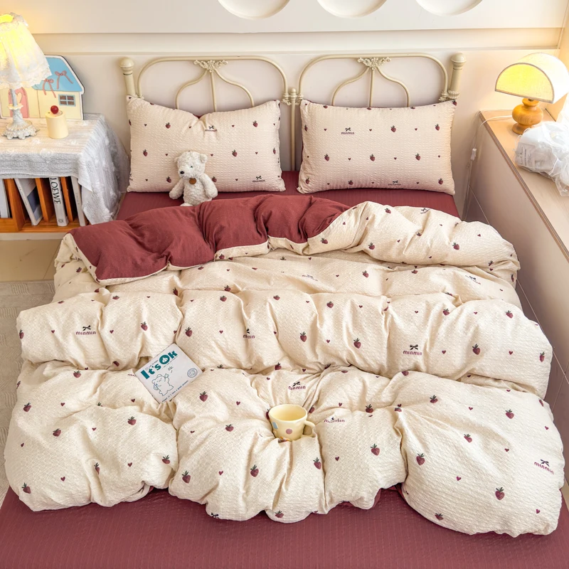 Korean Cute Dog Printed Bedding Set or Single Duvet Cover Ultra Soft Cloud Touch Seersucker Quilt Cover Aesthetic Bedroom Decor - Image 21