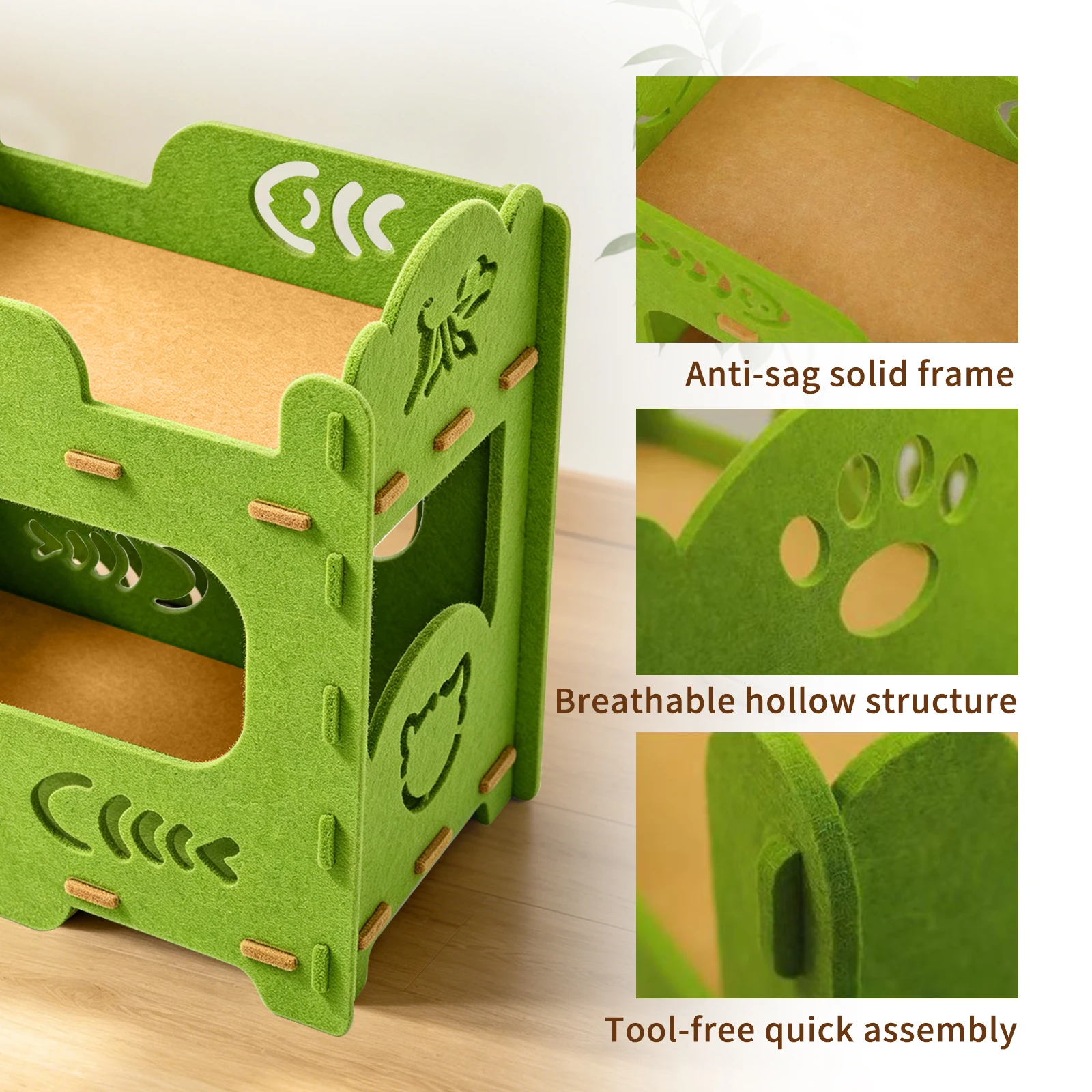 2-Tier Stackable Felt Cat House for Indoor Cats, Detachable Splicing Cat Cave Condo with Hollow Cutout Design, Multi-Layer In