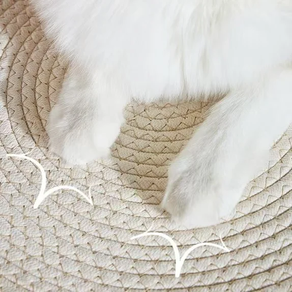 Japanese Pet Cat Bed Round Hand Woven Rattan Cat Beds Summer Cooling Kitten Basket Cotton Rope Cat Scratching Baskets