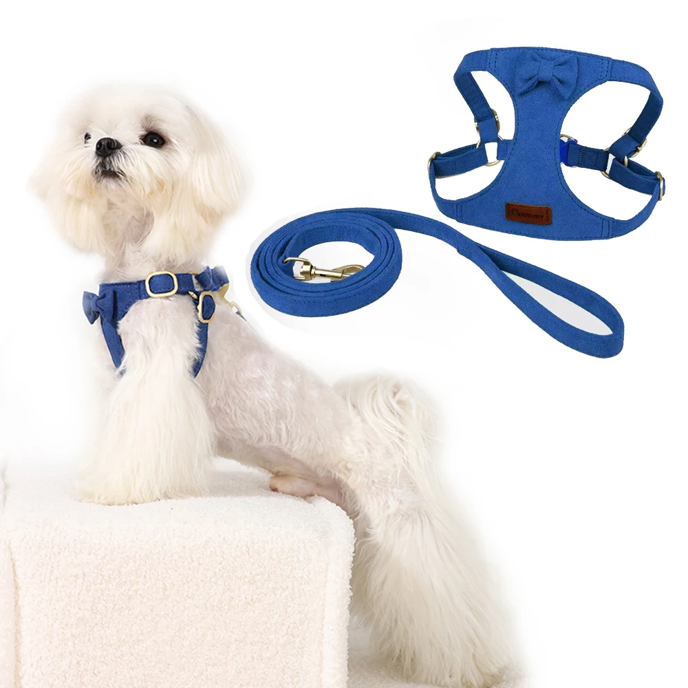 Trendy Premium Suede Dog Harness Leash Set -Small Dog Adjustable Pet Chest Strap Soft Durable Puppy Kitten Fashion Accessorie