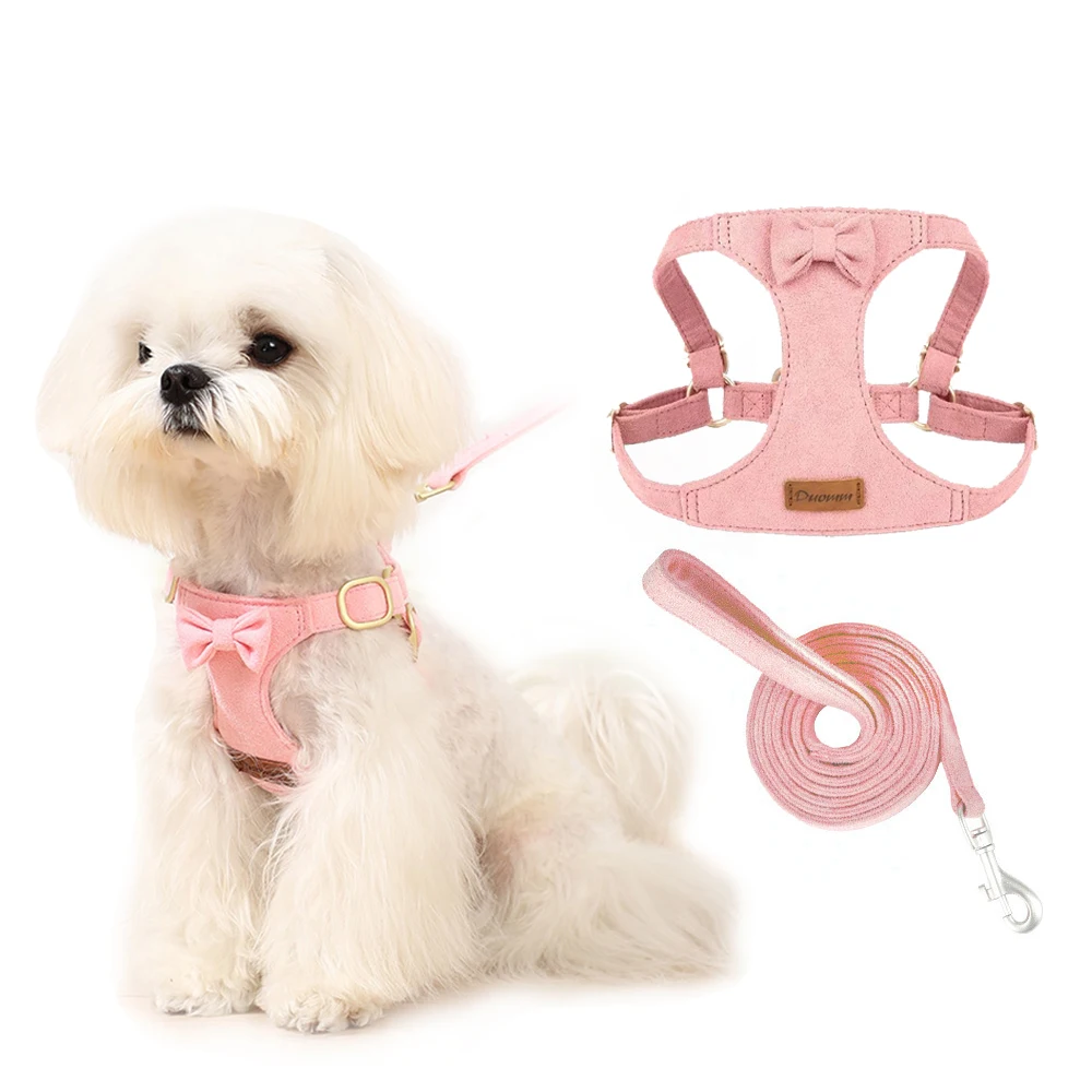 Trendy Premium Suede Dog Harness Leash Set -Small Dog Adjustable Pet Chest Strap Soft Durable Puppy Kitten Fashion Accessorie