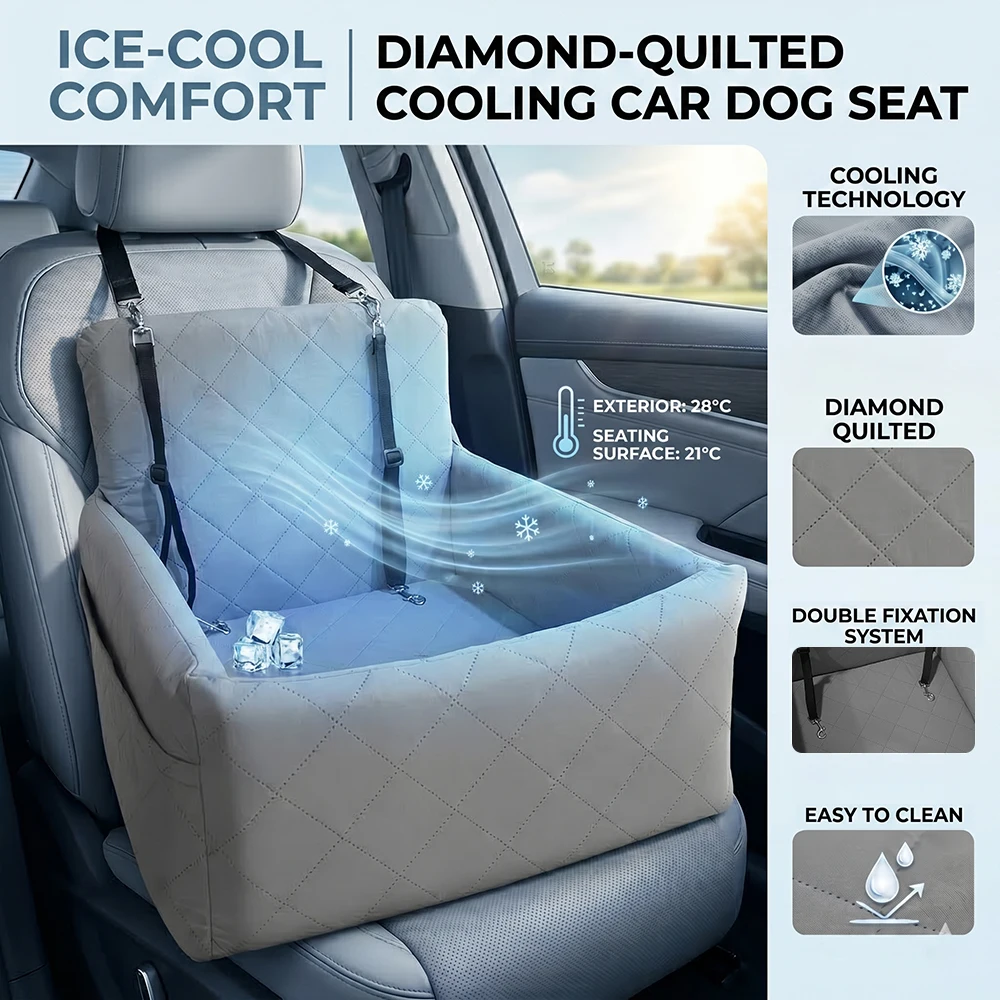 1 PC Ice Cooling Dog Car Booster Seat Pet Travel Bed Waterproof Scratch-Proof Puppy Cat Safety Carrier with Tether Non-Slip B