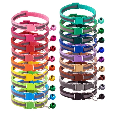 100PC/Lot Wholesale Cat Dog Collars with Bell Reflective Safety Small Dogs Collar Adjustable Puppy Collars Pet Supplies