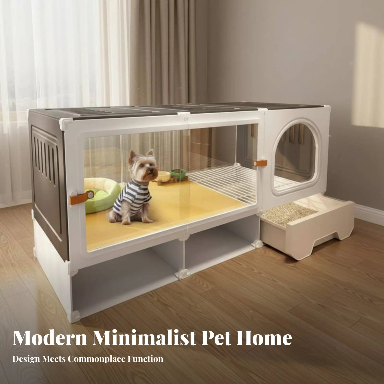 Kennel with Potty Area Luxury Villa Design covered Dog Crate Panoramic View safety-latch for Home