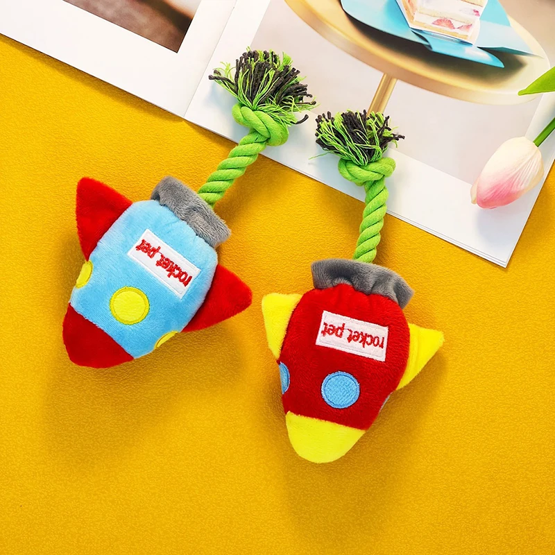 Plush Dog Toy Rocket Shape Bite Resistant Chew Toys Corduroy Dog Toys for Small Large Dogs Puppy Pets Training Accessories