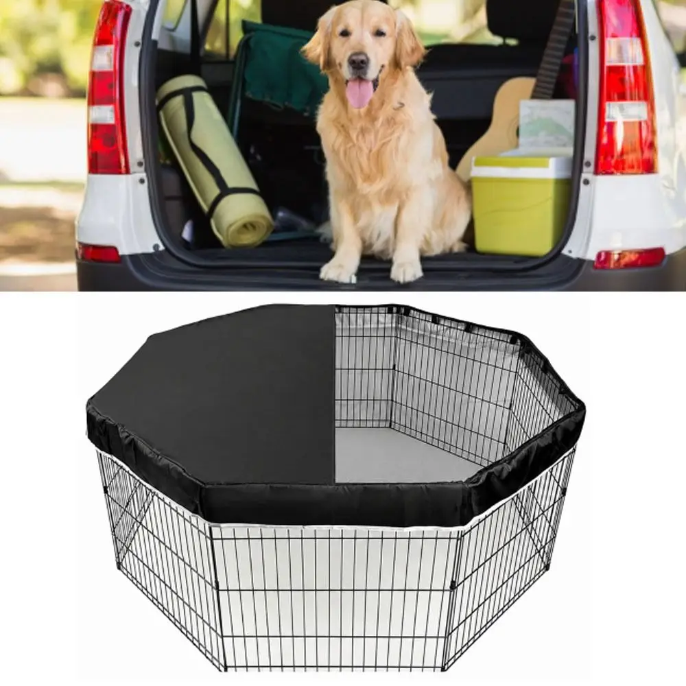 8 Panel Dog Playpen Cover Oxford Cloth Waterproof Kennel Shade Protector Mesh Windproof Pet Kennel Cover Weather Protection