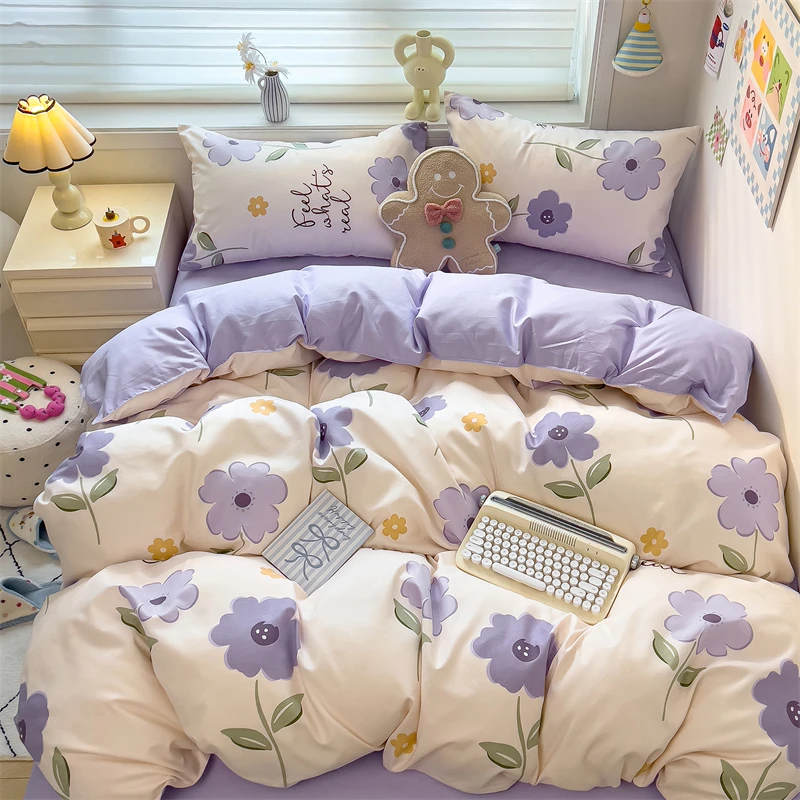 New Cute Stars Printed Bedding Set 4/3/1 Pcs Skin-friedly Breathable Duvet Covers Comfortable Durable Single Double Quilt Cover - Image 39