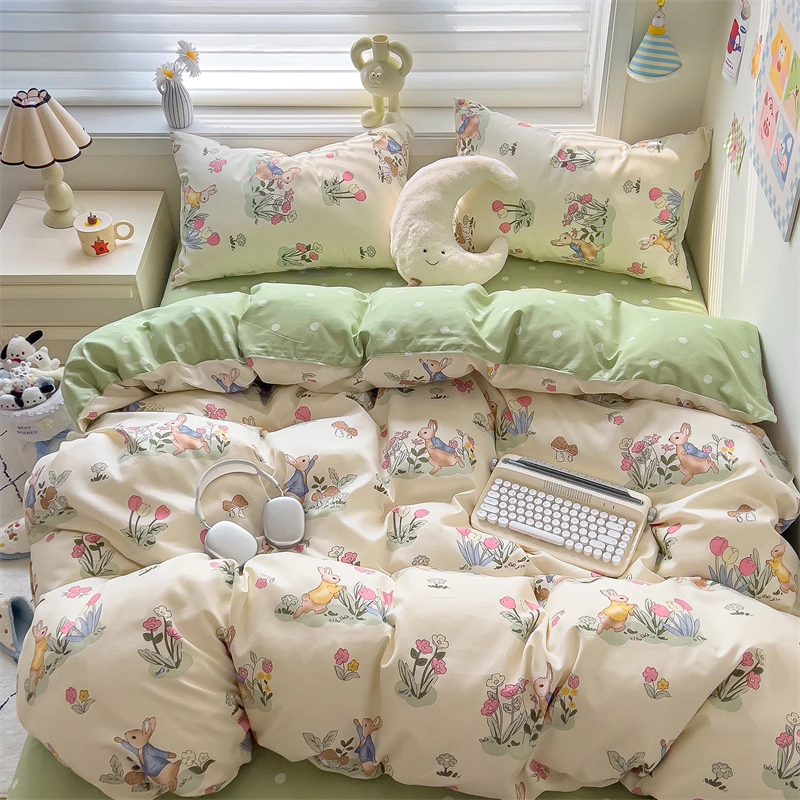 New Cute Stars Printed Bedding Set 4/3/1 Pcs Skin-friedly Breathable Duvet Covers Comfortable Durable Single Double Quilt Cover - Image 34