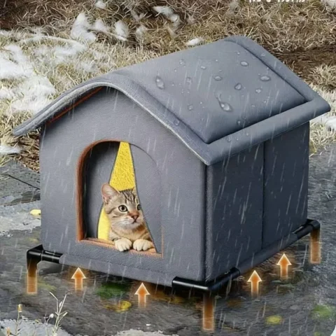 Waterproof Stray Cat House with Mat Foldable Summer Cool Shelter Pet Cave Nest Outdoor Sleeping Bed for Small Dogs And Puppie