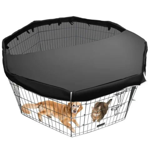 8 Panel Dog Playpen Cover Mesh Oxford Cloth Kennel Shade Protector Windproof Waterproof Pet Kennel Cover Outdoors Indoors