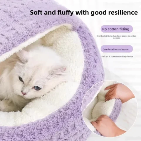 Cat Bed Kennel Round Fluffy Hooded Winter Warm Super Soft Plush Cat Cave Nest Pet Bed Donut Puppy Kittens Semi-enclosed House