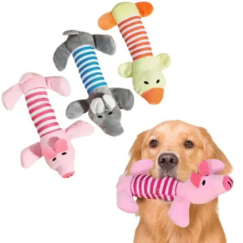 Cartoon Plush Pet Dog Toy Bite Resistant Decompression Duck Piglet Elephant Shapes Interactive Cute Sounds for Cats And Dogs