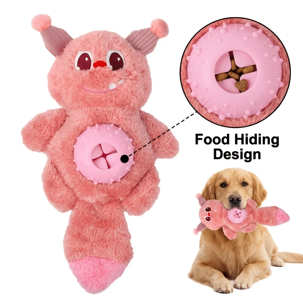 Cute Monster Plush Dog Toy, Built-in Sound Generator and Crinkle Paper, Interactive Chew Treat Dispenser for Puppies & Dogs