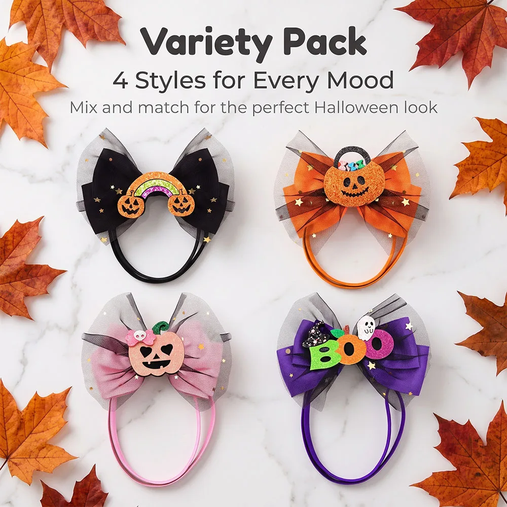 2/4PCS Cartoon Halloween Dog Hair Bows Pumpkin Decorate Adjustable Elastic Dog Bows Lace Puppy Grooming Accessories For Dogs