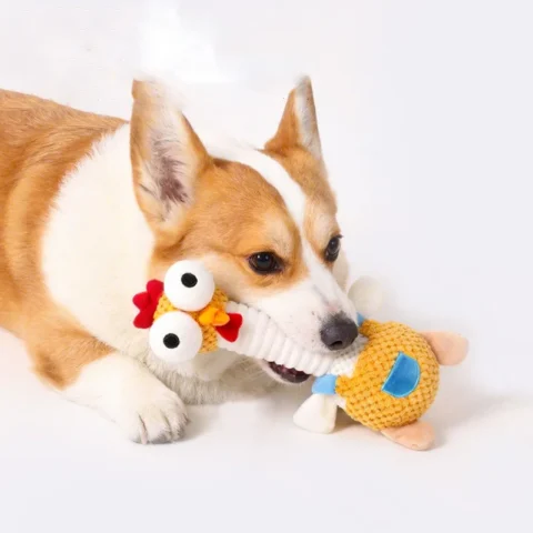 Durable Squeaky Chicken Dog Toy for Teething Interactive Bite Resistant Pet Toy for Puppies Small Medium Dogs Anxiety Relief