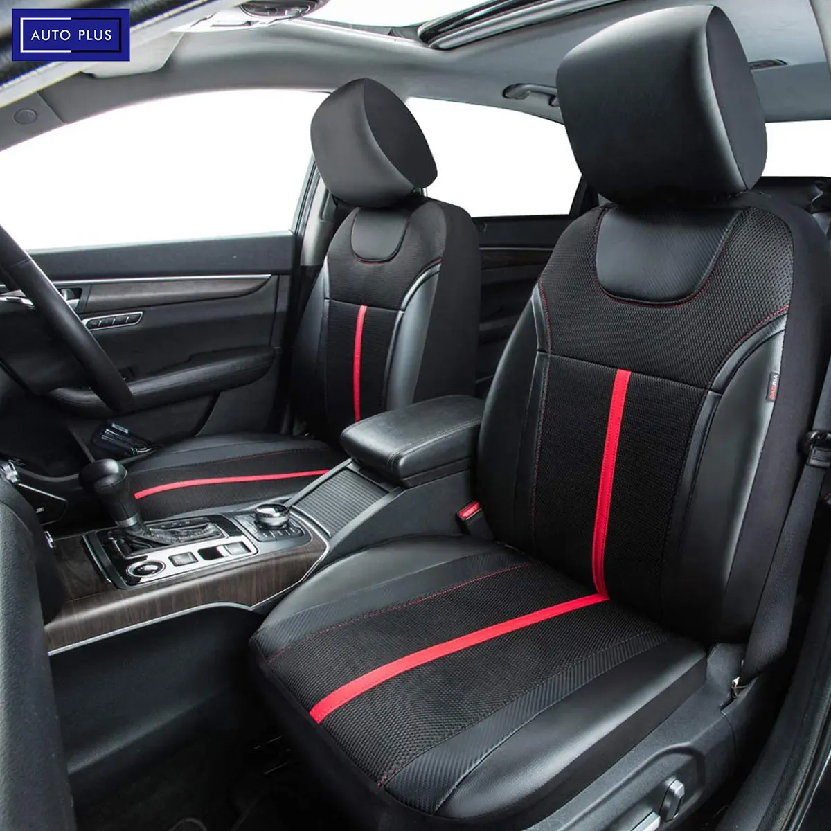 AUTOKING Sporty Carbon Leather Universal Car Seat Cover with Zipper Design Fit for Suvs, Vans, Sedans, Trucks Airbag Compatib