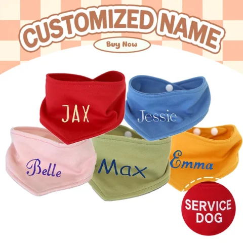 Personalized Embroidered Dog Bandana, Adjustable Multi-Color Anti-Slobber Triangle Pet Scarf