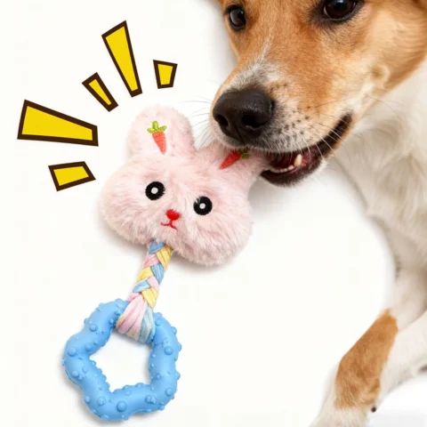 Rabbit Shaped Squeaky Dog Toy - Dental Chew For Teeth Grinding, Tartar Control & Fresh Breath, Satisfies Natural Chewing Urge