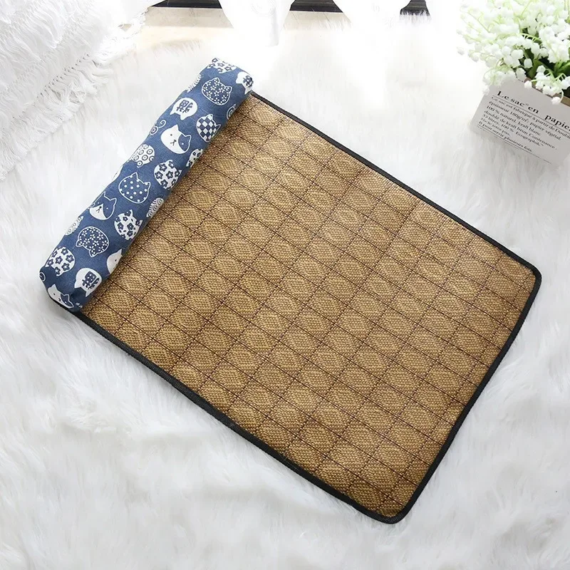 Cat Natural Cooling Mat Summer Pet Self Cooling Pad Cat Bed Mat For Dogs Indoor Rattan Weave Mat Sleeping Cat Bed - Image 13