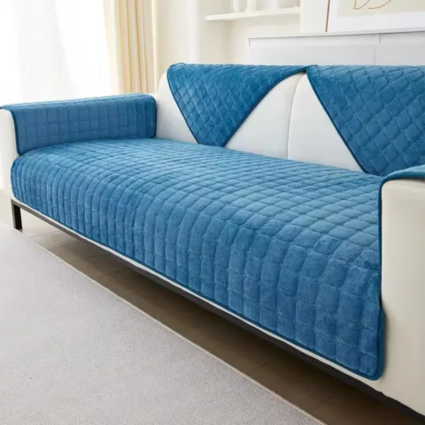 Flannel Plaid Sofa Cover Universal Non-slip Thickened Living Room Decor Velvet Sofa Backrest Cover Plush Dustproof Seat Cushion