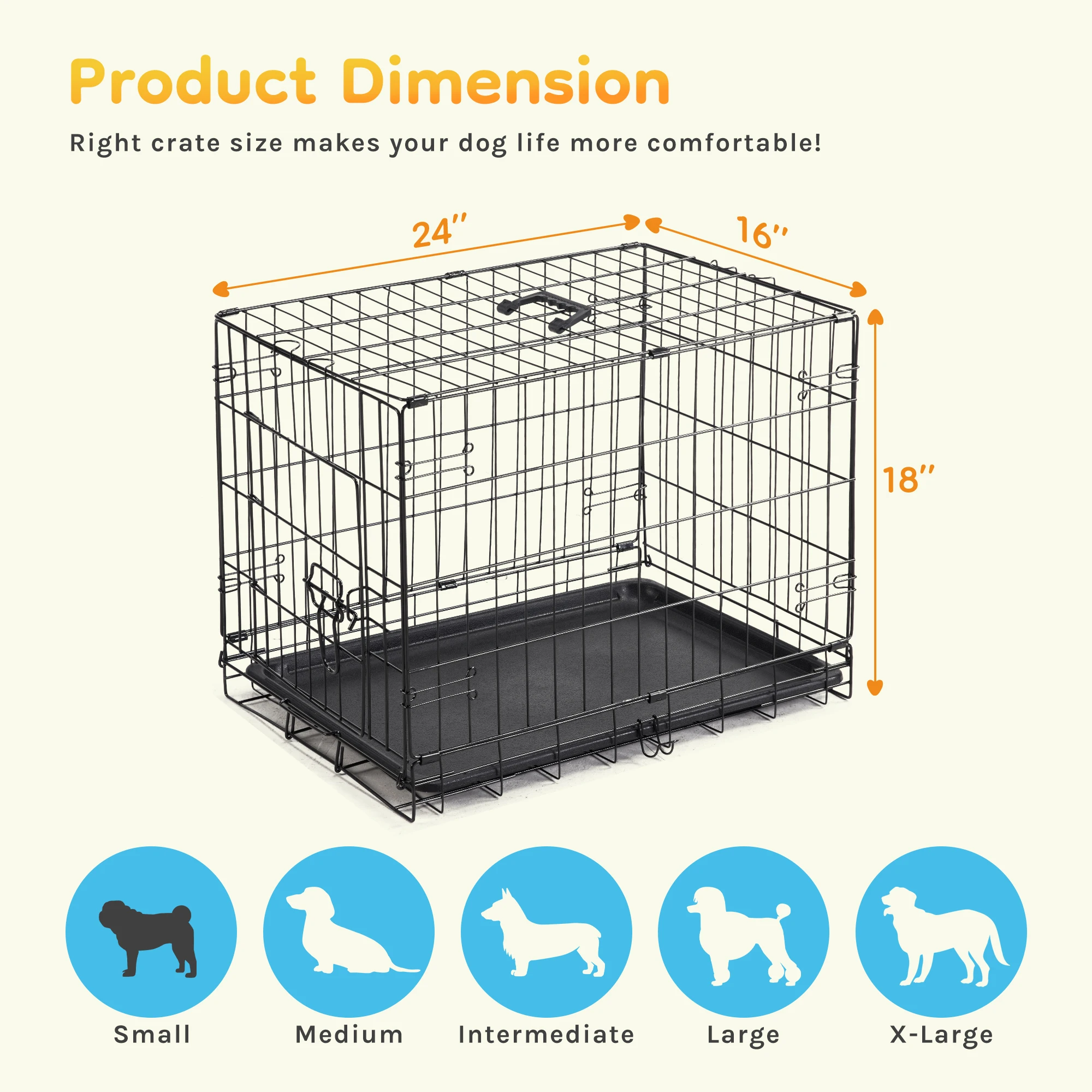 JHK Single Door 30 Inch Folding Metal Wire Dog Cage with Plastic Leak-Proof Pan Tray Extra Large Pet Kennel for Indoor Outdoo