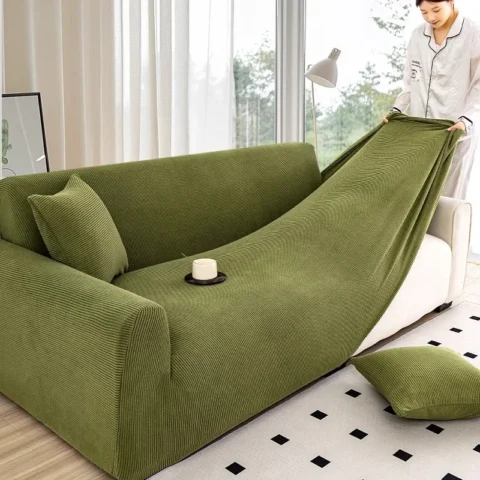 Corduroy Stretch Sofa Cover, Elastic Full Wrap Sofa Protector, Pet Anti-Scratch & Dust Proof, Removable Washable 1/2/3/4 Seat