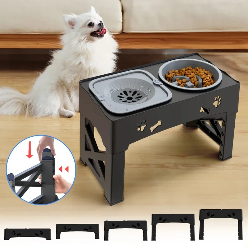 5 Adjustable Height for Different Needs 3 in 1 Pet Feeder Two Bowls One Lift Anti-upset High Neck Guard Slow Food Basin Pet B