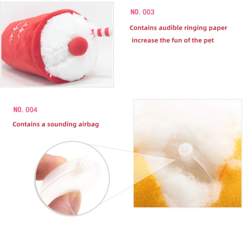 Hamburger Pet Dog Chew Safe Milkshake Funny Dog Chew Toy Comfortable Puppy Molar Toy Pizza Plush Doll Pet Supplies Accessorie