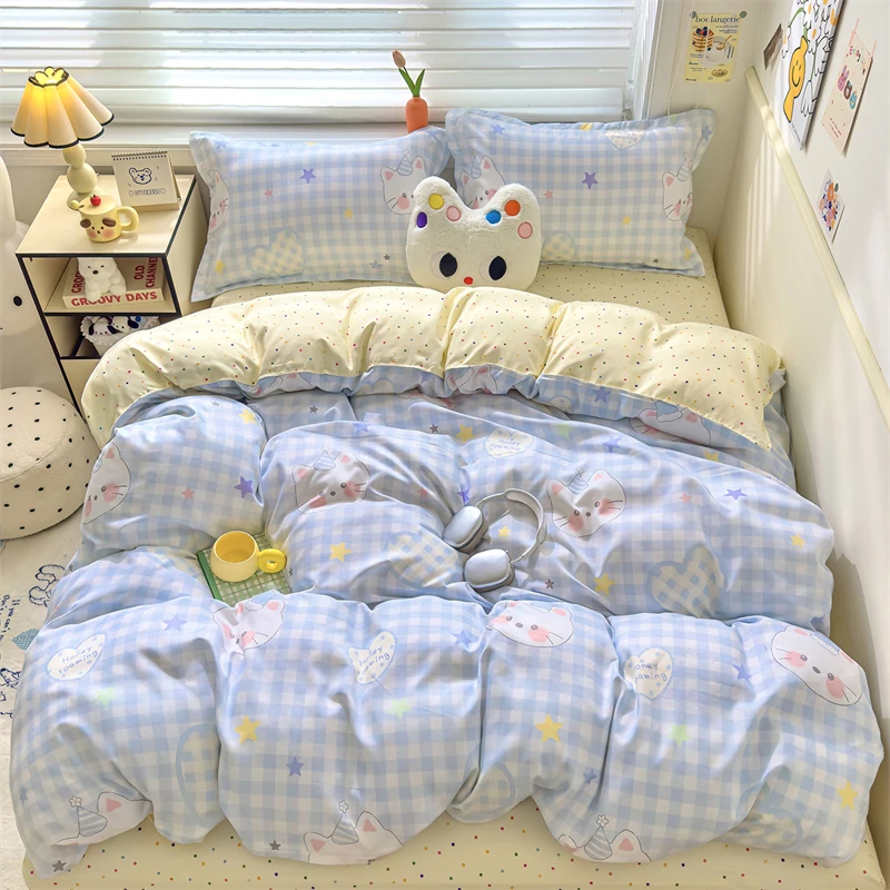 New Cute Stars Printed Bedding Set 4/3/1 Pcs Skin-friedly Breathable Duvet Covers Comfortable Durable Single Double Quilt Cover - Image 17