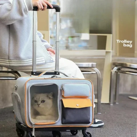 Cat Carrier Bag Pet Trolley Case Small Dog Luggage Bags Portable Cat Backpack Pushable Shoulder/portable/diagonal Bag Detacha