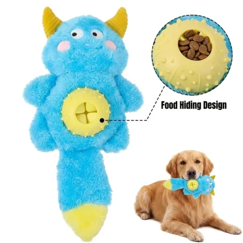Cute Monster Plush Dog Toy, Built-in Sound Generator and Crinkle Paper, Interactive Chew Treat Dispenser for Puppies & Dogs