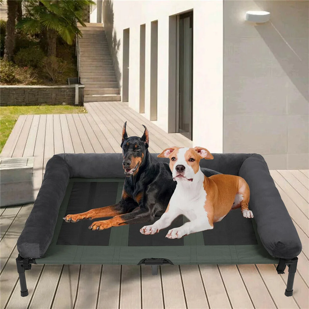 XXL XL Large Dog Bed Outdoor Raised Dog Bed with Cooling Breathable Mat and Soft Plush Mat Pet Puppy Camping Cot for Home Gar
