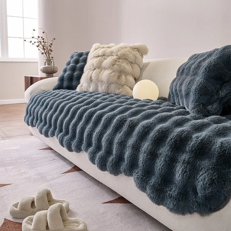 1pc Immitation Fur Thick Sofa Cover, Soft Plush Sofa Towel with Anti-Slip Backing, Throw Towel for Living Room Machine Washab