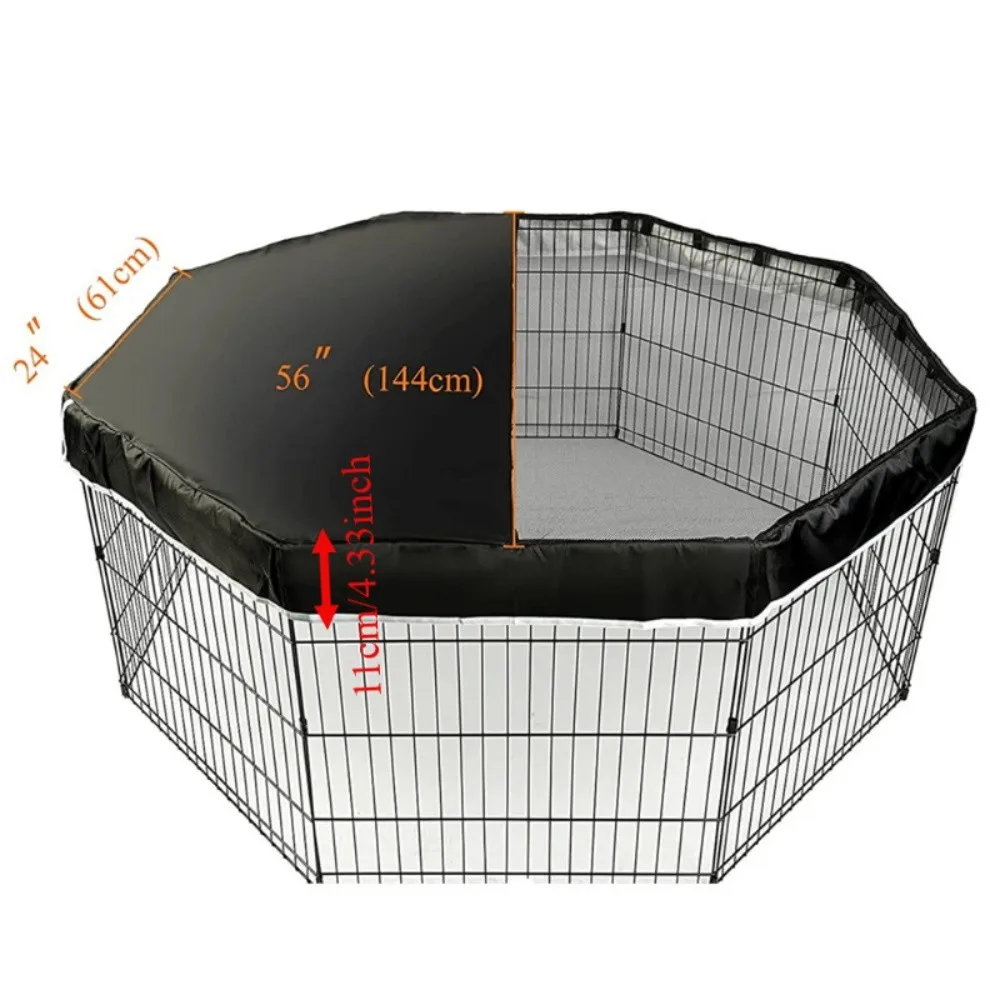 8 Panel Dog Playpen Cover Oxford Cloth Waterproof Kennel Shade Protector Mesh Windproof Pet Kennel Cover Weather Protection