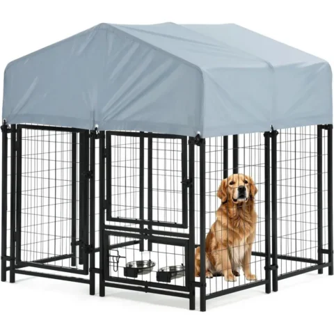 Outdoor Dog Enclosure Heavy Duty Dog Kennel House Mesh Dog Big Cage Pet Kennel Steel ence with Secure Lock and UV-Resistant W
